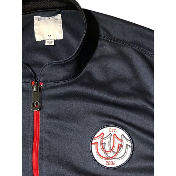 True Religion Sport Lightweight Track Jacket Navy W/ Red-Logo Patch GREAT CONDIT - Picture 3 of 12